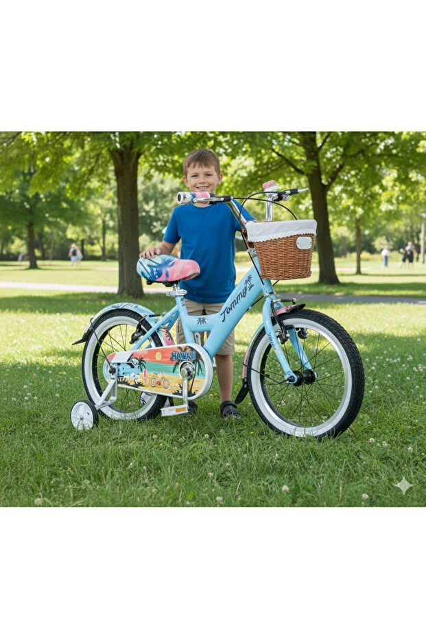 16 Jant Bisiklet Hawaii Hasır Sepetli, Deri Elcikli Çocuk Bisikleti, 4-6 Yaş Çocuk Bisikleti